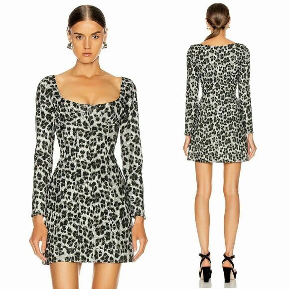 Miaou Dree Leopard Mini Dress Long Sleeve Bustier Full Zip Size Large NEW - Picture 1 of 9